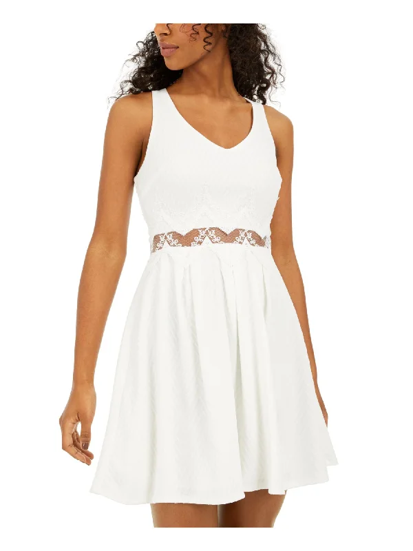 SEQUIN HEARTS Womens White Zippered Sleeveless V Neck Short Party Fit + Flare Dress