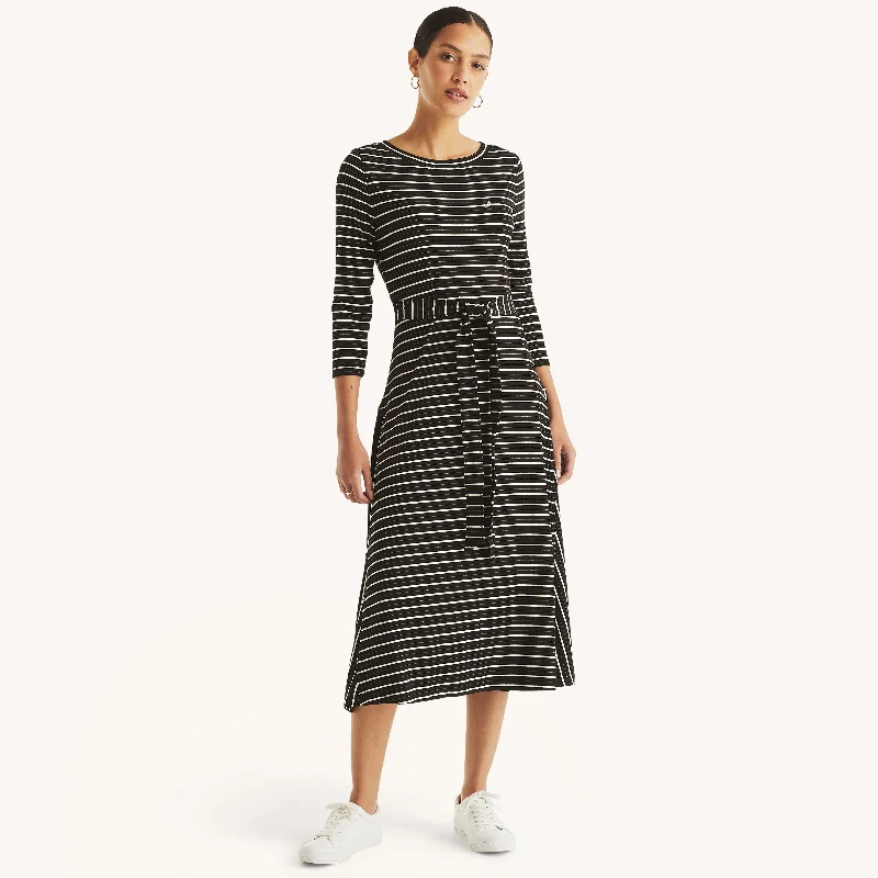 Nautica Womens Striped Belted Midi Dress