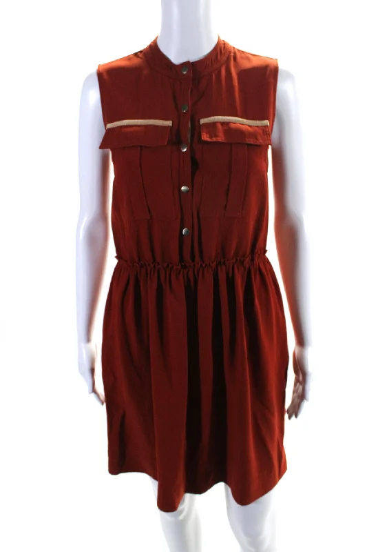 Burberry Brit Womens Rust Brown Crew Neck Sleeveless Shirt Dress