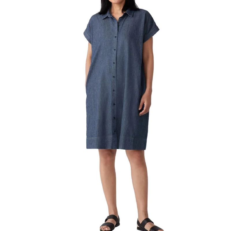 Cap Sleeve Shirt Dress In Denim