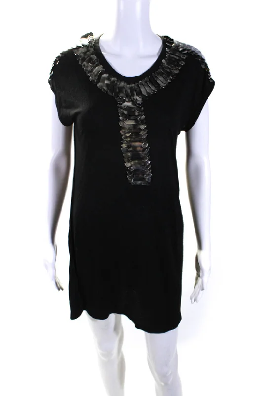 Givenchy Womens Metal Applique Short Sleeves Shirt Dress Black