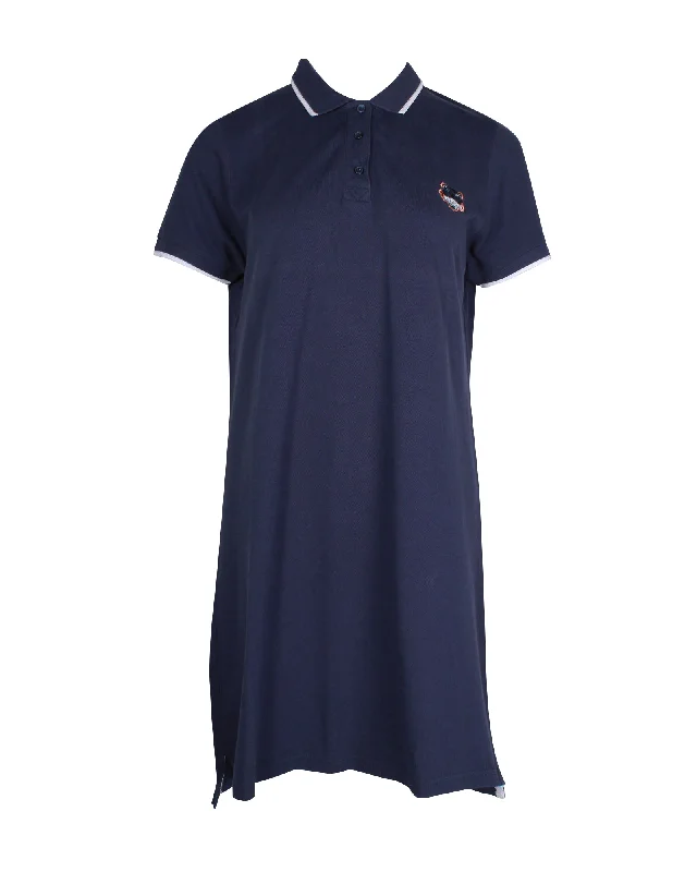 Kenzo Tiger Embroidered Polo Shirt Dress in Navy Cotton