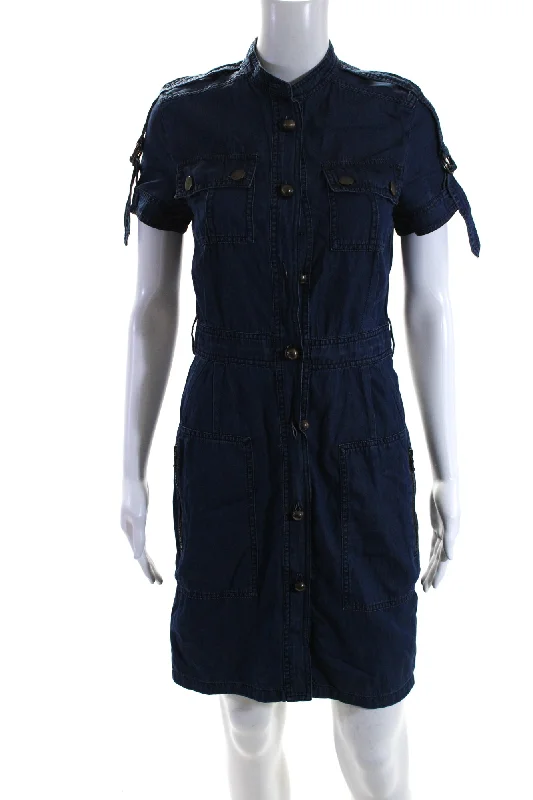 Lanvin Womens Blue Chambray Crew Neck Short Sleeve Denim Shirt Dress