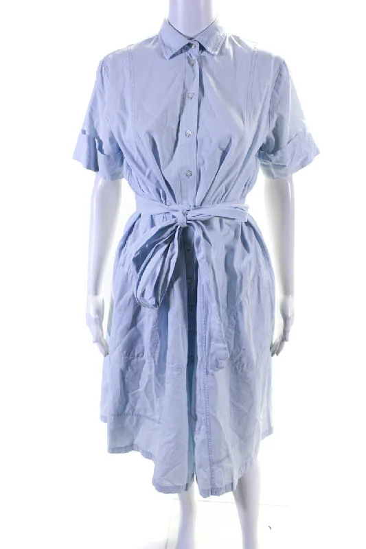 Lisa Marie Fernandez Womens Short Sleeve Button Up Shirt Dress Light Blue