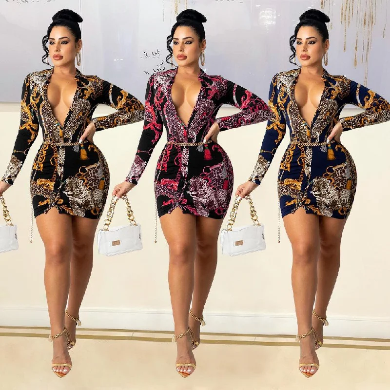 Long sleeve Digital Print Shirt Dress