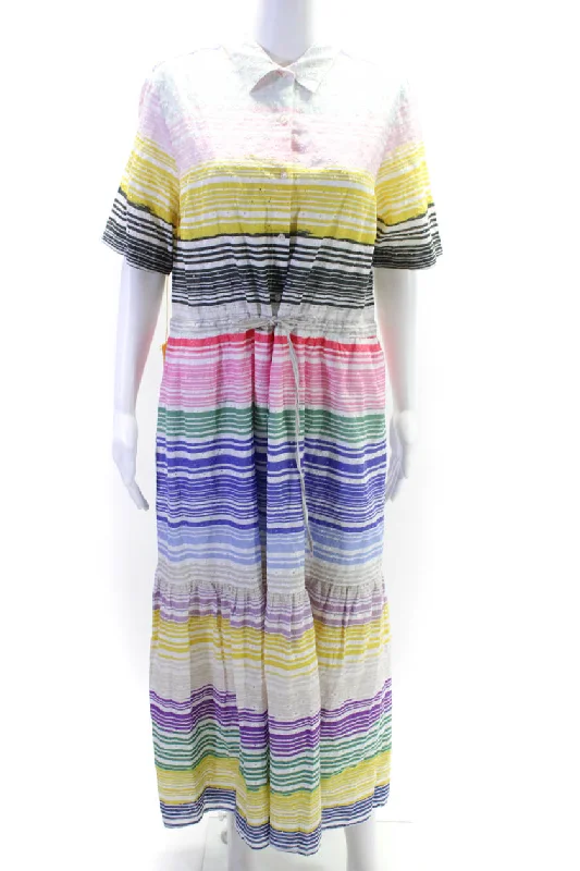 Vilagallo Womens Embroidered Striped Short Sleeve Shirt Dress Multicolor IT 46