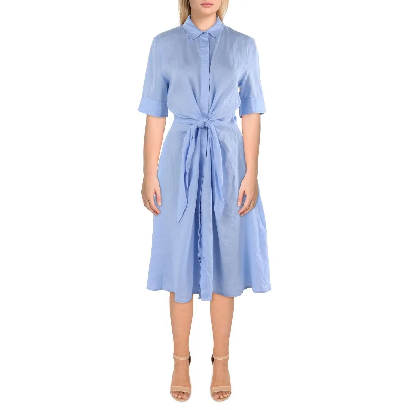 Womens Knee-Length Solid Shirtdress