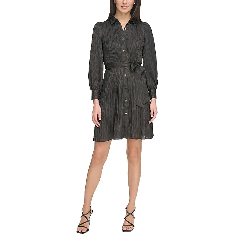 Womens Pleated Above Knee Shirtdress