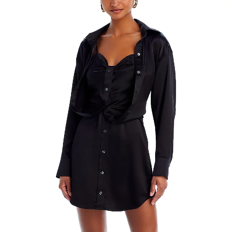 Womens Silk Button Front Shirtdress