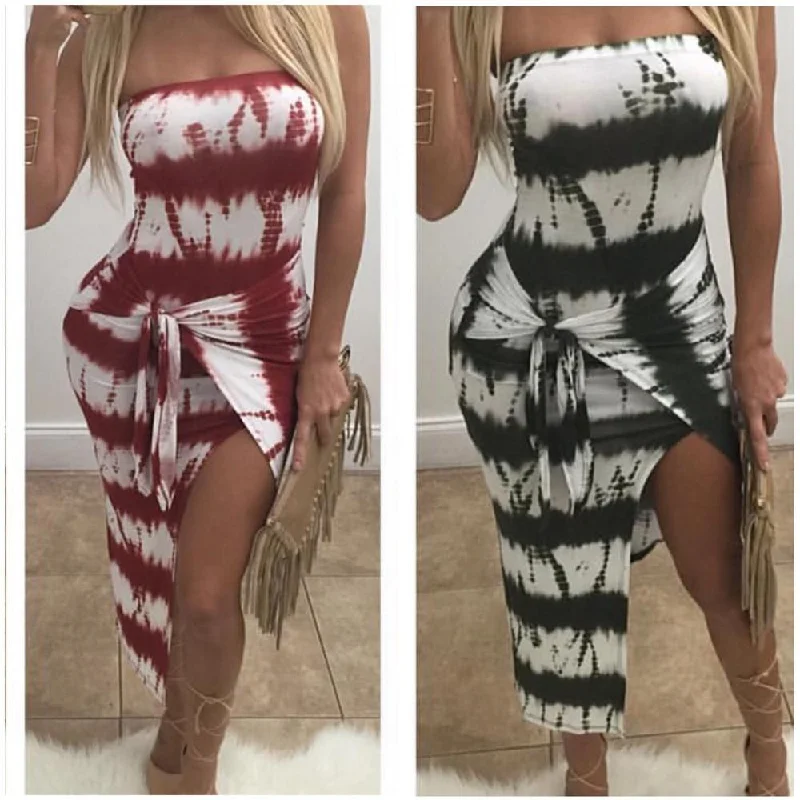 Sexy Striped Bandage Bodycon Split Irregular Club Dress