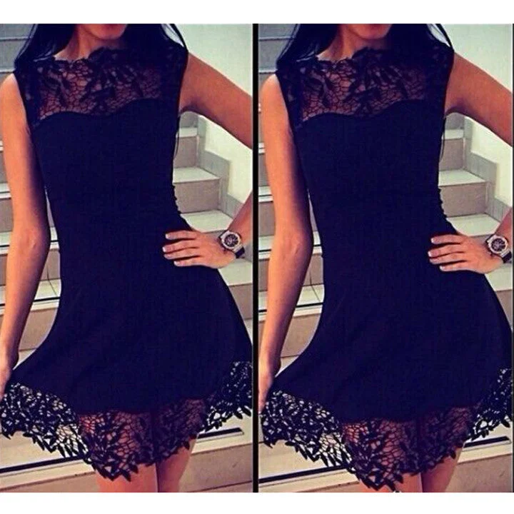 Sleeveless Bodycon Short Lace Little Black Dress