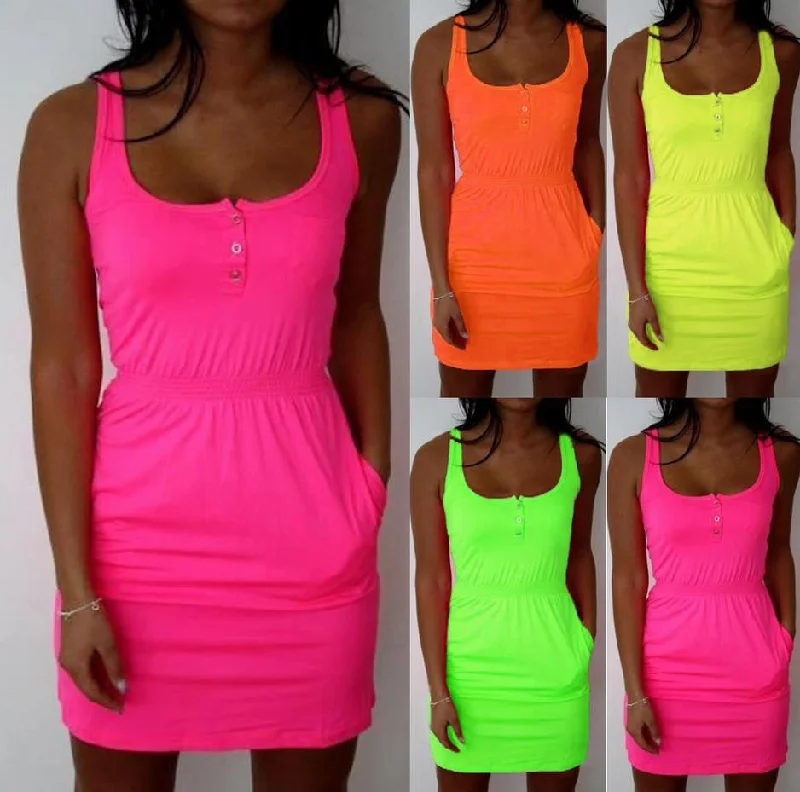 Sleeveless Scoop A-line Bodycon Sexy Pure Color Dress