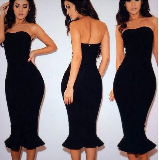 Strapless Sheath Bodycon Mermaid Tee Length Dress