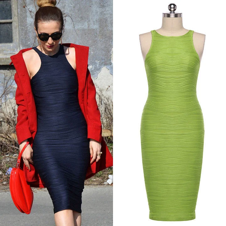 O-neck Over-the-knee Bodycon Tank Dress