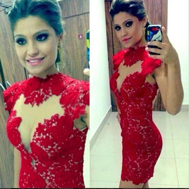 Red Sexy Lace Ladies Splicing Bodycon Dress