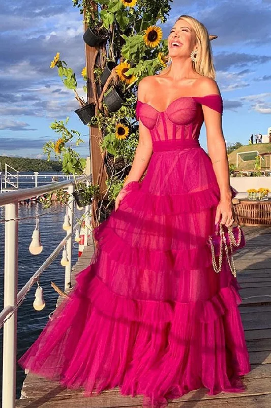 Hot Pink Sweetheart Multi Layers Tulle Prom Dresses Formal Dresses,DP0228